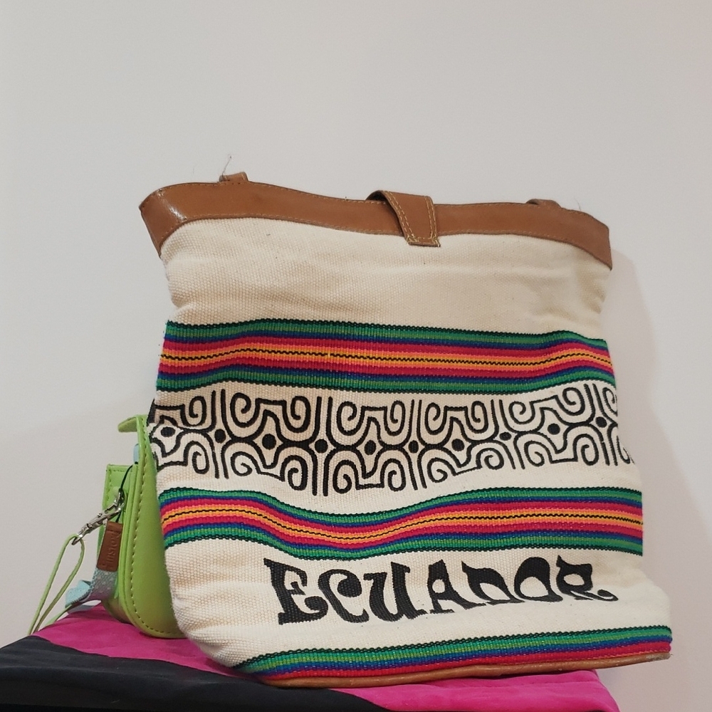 Ecuador Woven Tote Bag with Leather Trim